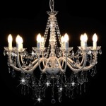 vidaXL Crystal Bead Chandelier, 12 E14 Bulbs, White, Suitable for Corridor